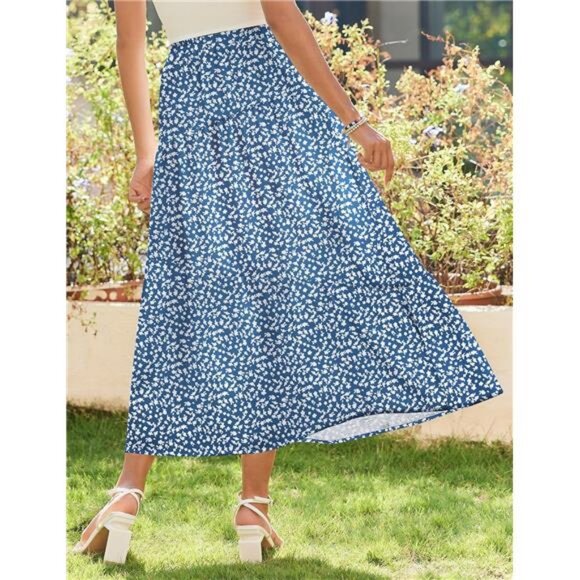 Women's Midi Summer 2025 Boho Elastic High Waist A-Line Flowy Swing Asymmetric - Picture 2 of 7